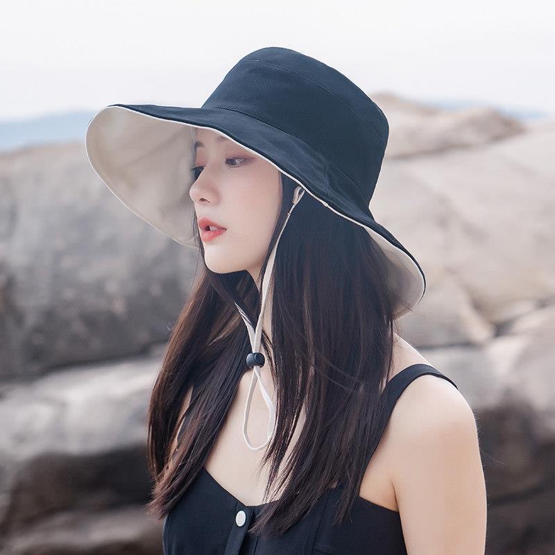LIANGYA Hat female Korean version of big hat brim fisherman hat summer Japanese double-sided vacation ultraviolet protection travel sunscreen visor hat